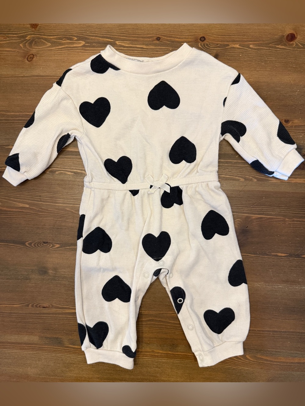 Carter's Infant Waffle-Knit Romper Black Heart Print (3-6M)